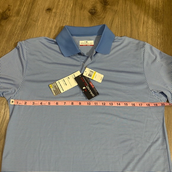 Grand Slam Performance Mens M Golf Polo Blue White Striped Stretch Athletic NWT - Picture 5 of 10
